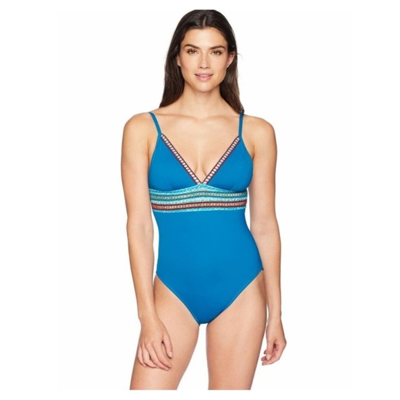 La Blanca Other - La Blanca Light Blue, V-Neck One Piece Swimsuit